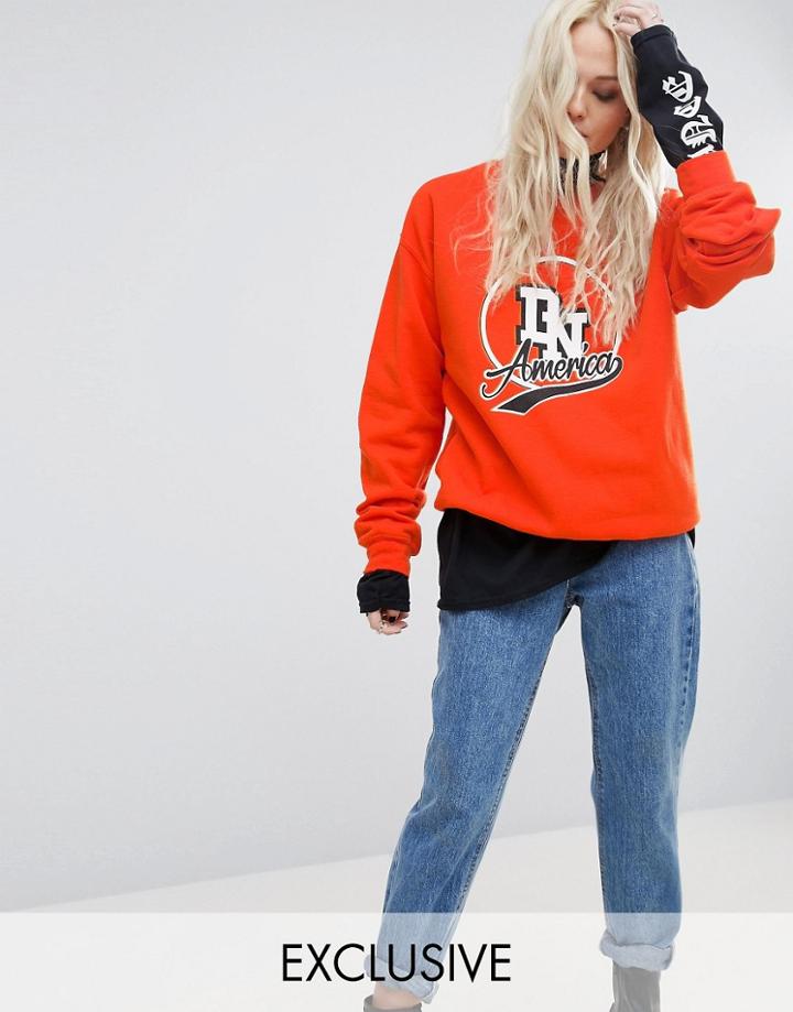 Reclaimed Vintage Inspired Sweat With Varsity Print - Orange