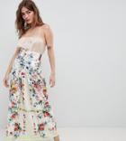 Asos Design Petite Scuba Prom Skirt With Mirrored Flower Print - Multi