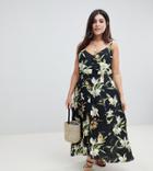 Asos Design Curve Button Through Maxi Dress In Lily Print - Multi