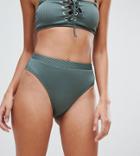 South Beach Forest Green Ribbed High Leg Bikini Bottoms - Green