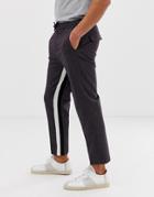 Asos Design Tapered Crop Smart Pants In Purple With Insert Stripe And Drawcord