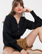 & Other Stories Button Through Puff Sleeve Blouse In Black