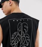 Asos Design Tall Oversized Sleeveless T-shirt With Line Drawing Back Print - Black