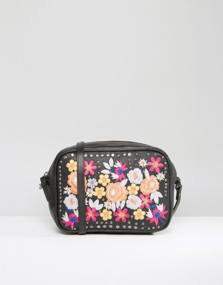 Asos Leather Summer Floral Embroidered Cross Body Bag - Multi