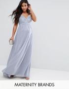 Chi Chi London Maternity Cami Strap Maxi Dress With Premium Lace - Gray