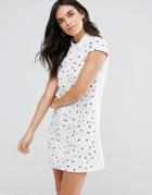 Liquorish Capped Sleeve Shirt Dress - White