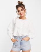 Pieces Organic Cotton Collarless Shirt In White