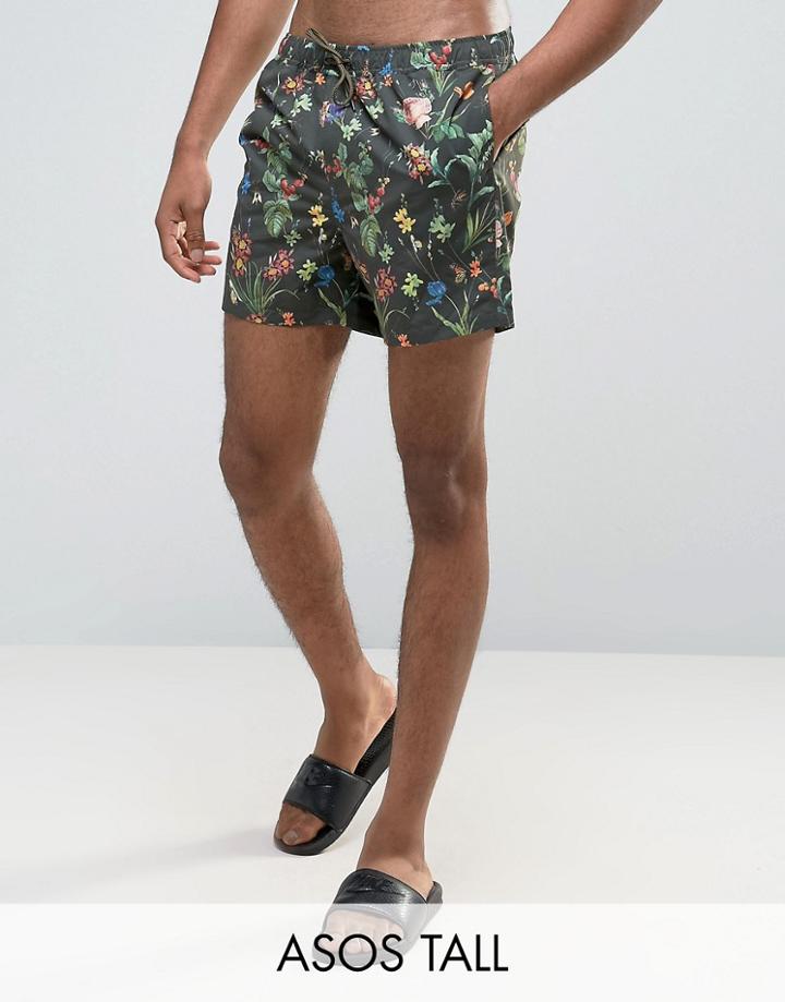 Asos Tall Swim Shorts With Floral Print In Short Length - Multi