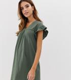 Asos Design Maternity Mini Reversible Cotton Slub Smock Dress-green