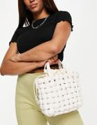 Topshop Puffy Weave Grab Handle Bag In Cream-white