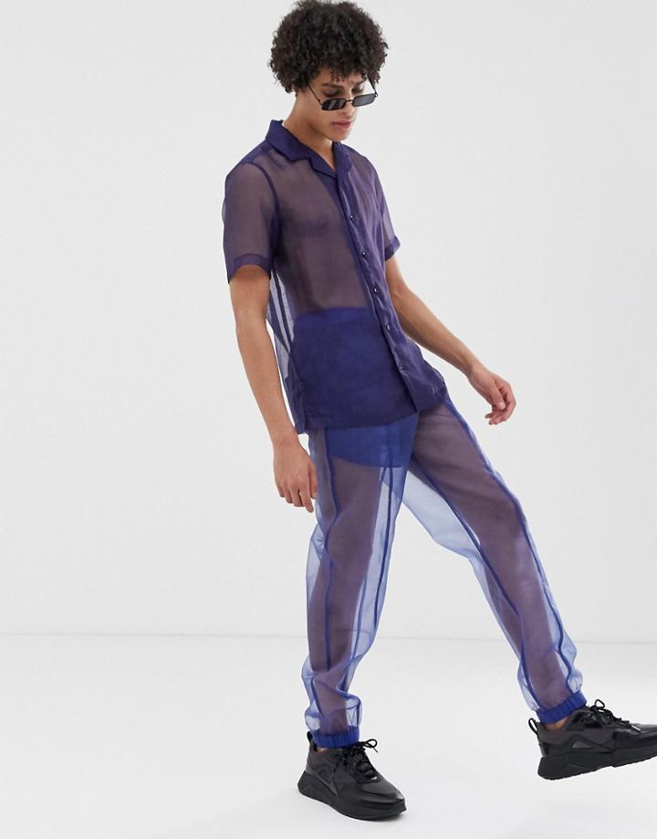 Asos Design Festival Two-piece Slim Sweatpants In Sheer Fabric - Blue