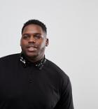 Asos Plus Polo Shirt With Black Sequin Collar - Black