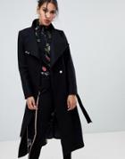 Ted Baker Sandral Extra Long Wool Wrap Coat - Black
