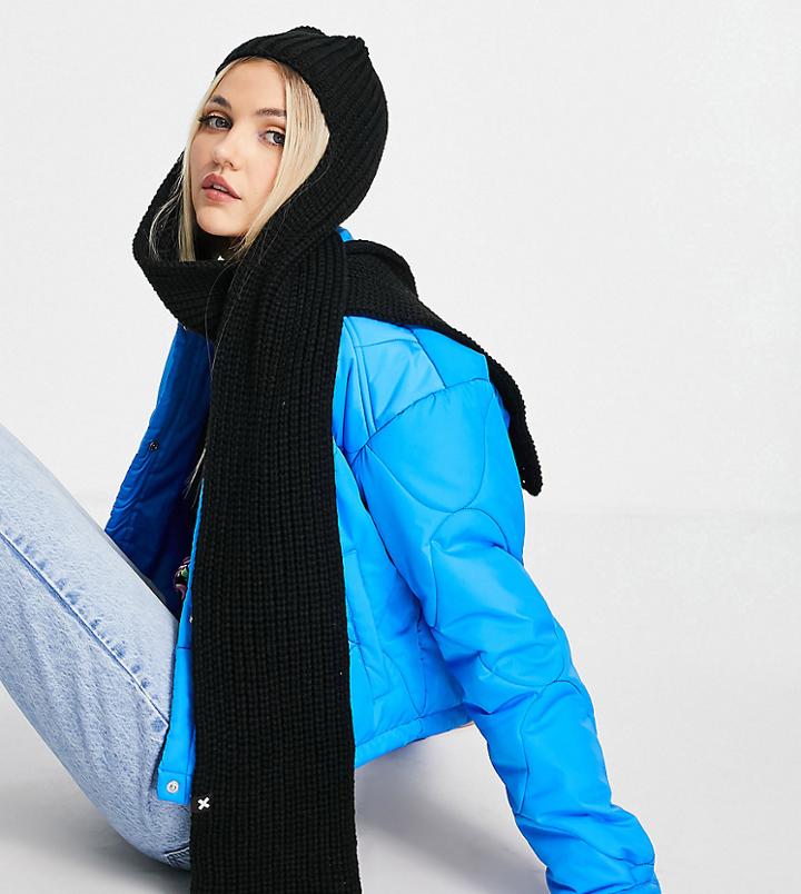 Collusion Unisex Crochet Beanie Scarf In Black