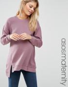 Asos Maternity Longline Sweatshirt With Front Split - Purple