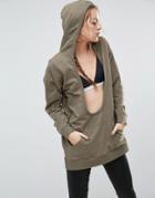 Asos Hoodie With Plunge Neck In Oversized Fit - Green