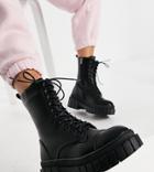 Public Desire Wide Fit Omega Chunky Lace Up Boots In Black