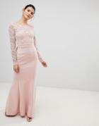 City Goddess Open Back Lace Maxi Dress With Bow Detail - Pink