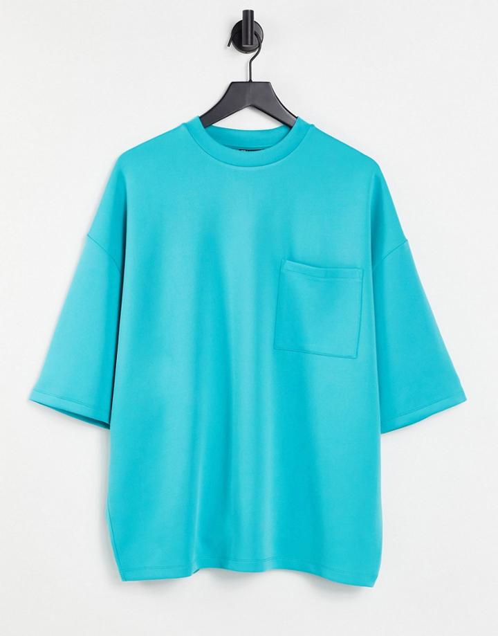 Asos Design Oversized T-shirt In Blue Scuba With Chest Pocket-blues