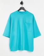Asos Design Oversized T-shirt In Blue Scuba With Chest Pocket-blues