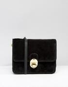 New Look Real Suede Twist Lock Crossbody Bag - Black