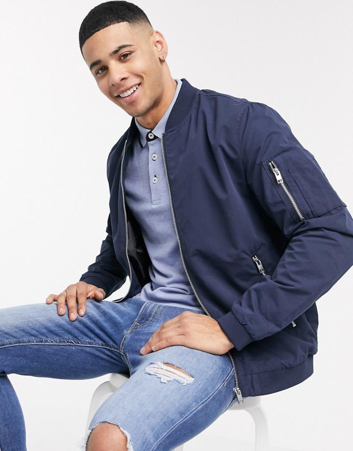 Jack & Jones Essentials Zip Through Bomber Jacket In Navy