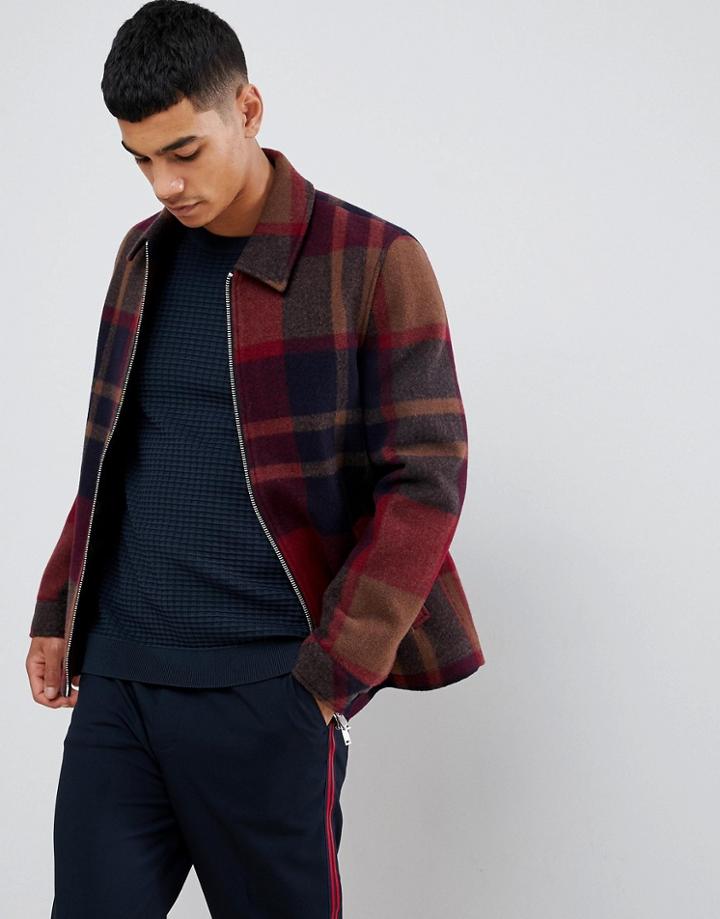 Asos Design Zip Through Jacket In Red Check - Red