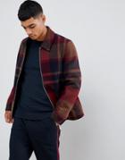 Asos Design Zip Through Jacket In Red Check - Red