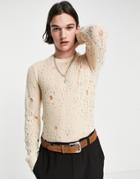 Devil's Advocate Open Weave Crew Neck Sweater-white