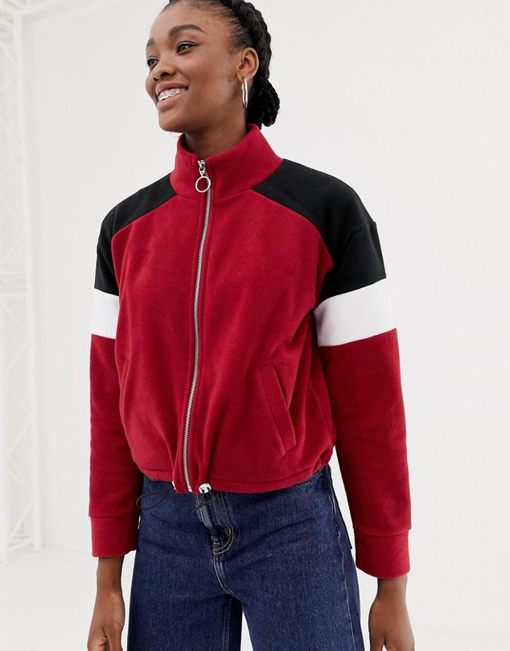 New Look Color Block Polar Fleece In Burgundy - Red