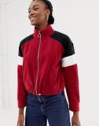 New Look Color Block Polar Fleece In Burgundy - Red