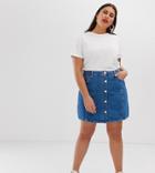 River Island Plus Mini Skirt With Button Through In Mid Wash - Blue