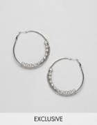 Designb London Rhinestone Hoop Earrings - Silver