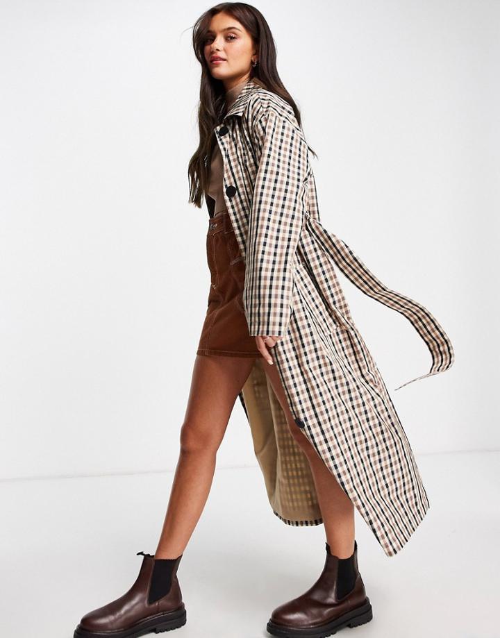 Asos Design Check Boyfriend Trench-multi