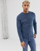 Asos Design Muscle Fit Textured Knit Sweater In Denim Blue