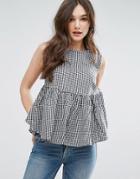 Qed London Gingham Peplum Top - Black