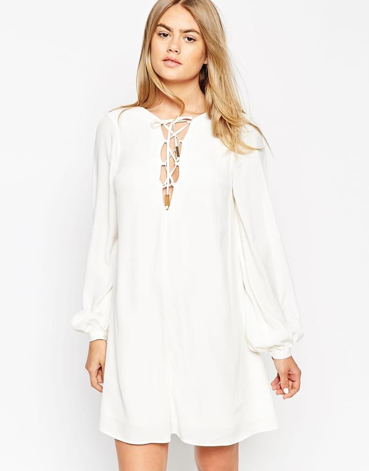 Asos Pretty Dress With Soft Lace Up Front - Cream $22.00
