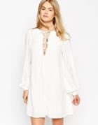 Asos Pretty Dress With Soft Lace Up Front - Cream $22.00