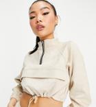 Parisian Petite Suedette Half Zip Sweatshirt In Beige - Part Of A Set-neutral