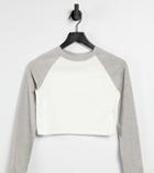 Daisy Street Long Sleeve Cropped Raglan T-shirt In Gray-white