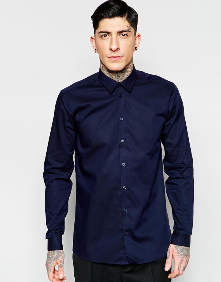 Minimum Smart Shirt In Stretch Cotton In Navy - Navy Blazer