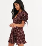 Glamorous Petite Mini Tea Dress With Tie Sleeves In Ditsy Vintage Floral-red