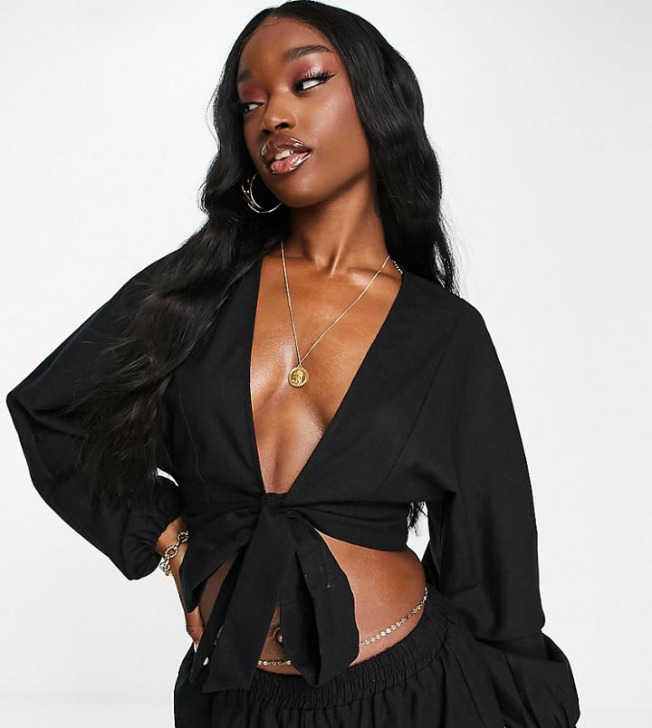 South Beach Exclusive Tie Up Beach Top In Black - Part Of A Set