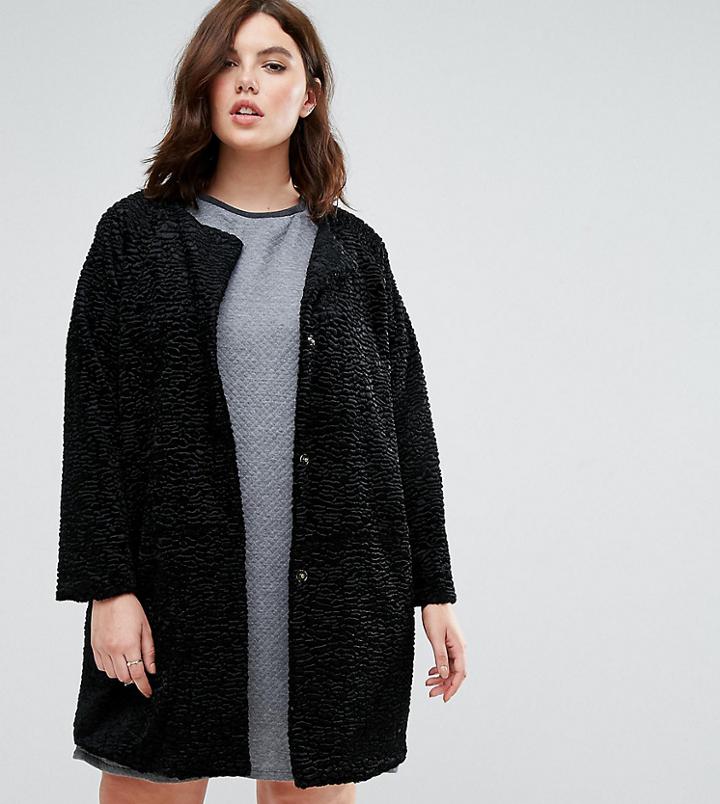 Elvi Black Faux Fur Cocoon Coat - Black