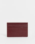 Asos Design Leather Card Holder With Croc Emboss In Burgundy-red