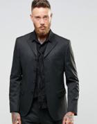 Asos Slim Four Button Suit Jacket In Tonal Pinstripe - Black