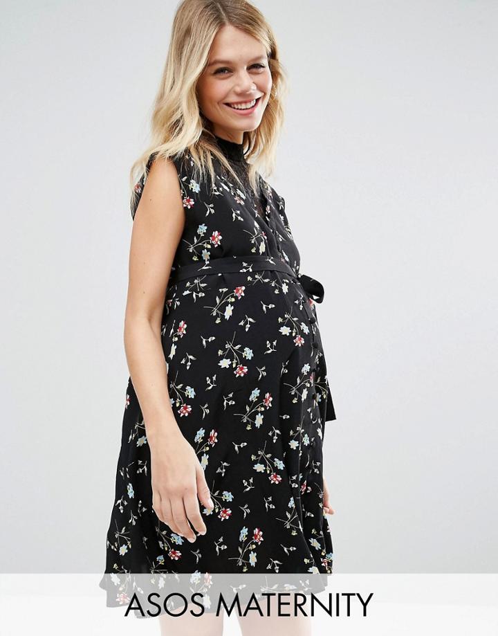Asos Maternity Lace Insert Tea Dress In Ditsy Floral - Multi
