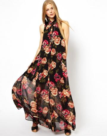 Asos Maxi Dress With Halter In Floral