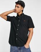 Polo Ralph Lauren Icon Logo Short Sleeve Poplin Shirt Custom Regular Fit In Black