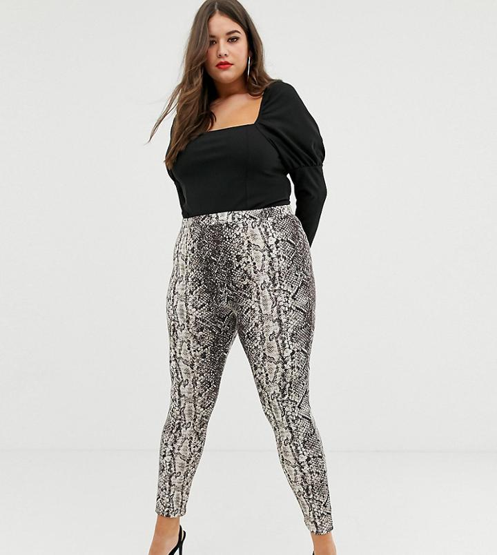 Asos Design Curve Legging In Snake Print-multi
